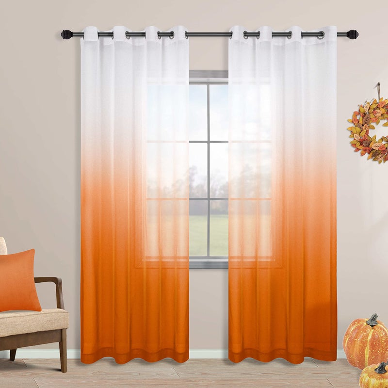 KOUFALL Orange Fall Curtains for Living Room,2 Panels Sheer Ombre Halloween Curtains for Bedroom Dining Room 84 Inches Long,Cortinas De OtoÃ±o Naranjas para Sala 2025 - Image 1